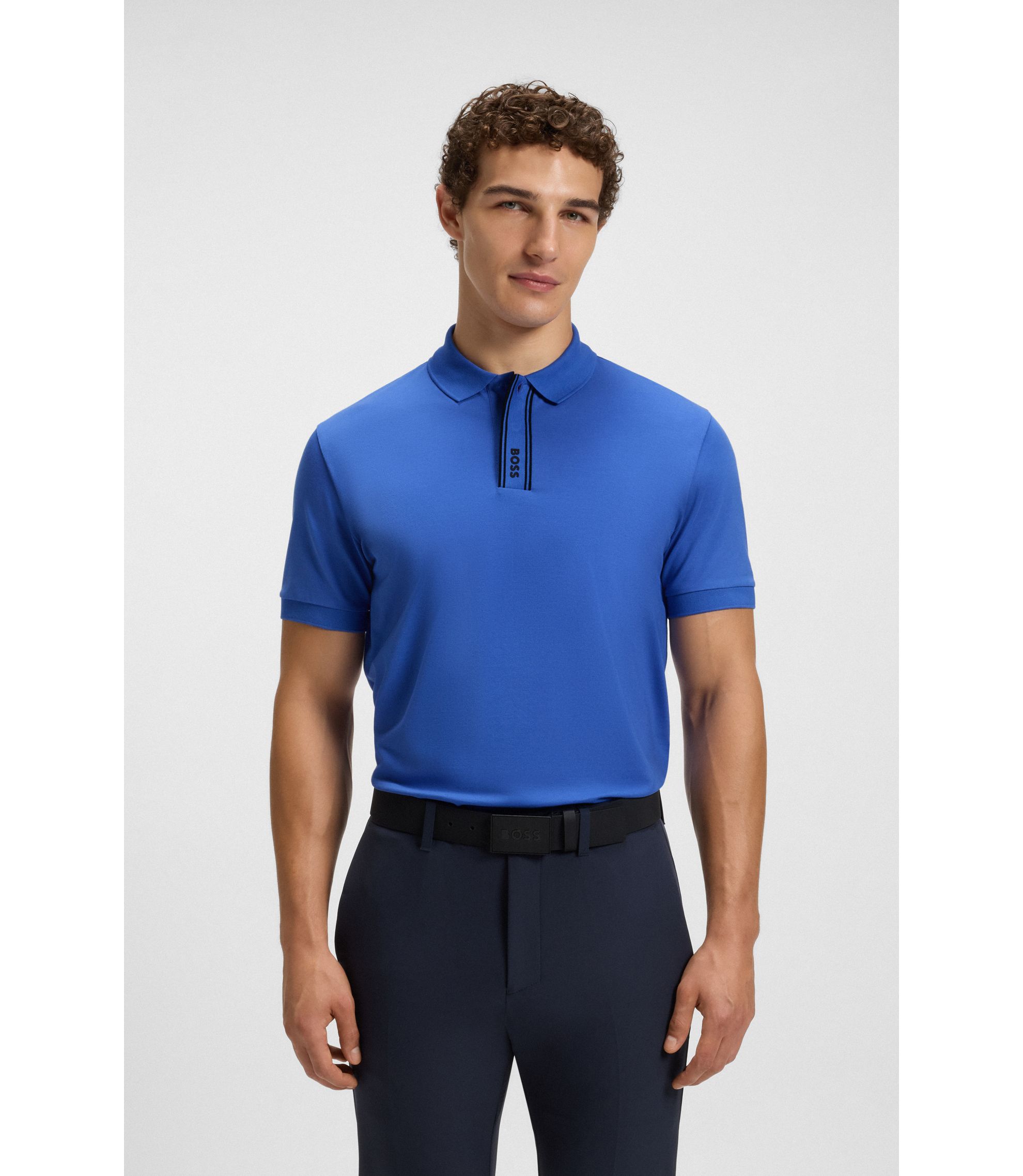 BOSS - Paddy polo shirt with logo placket - Blue