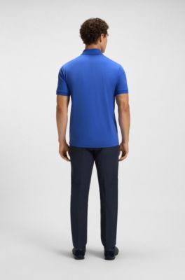 Polo Paddy avec patte de boutonnage &agrave; rayures et logo, Bleu