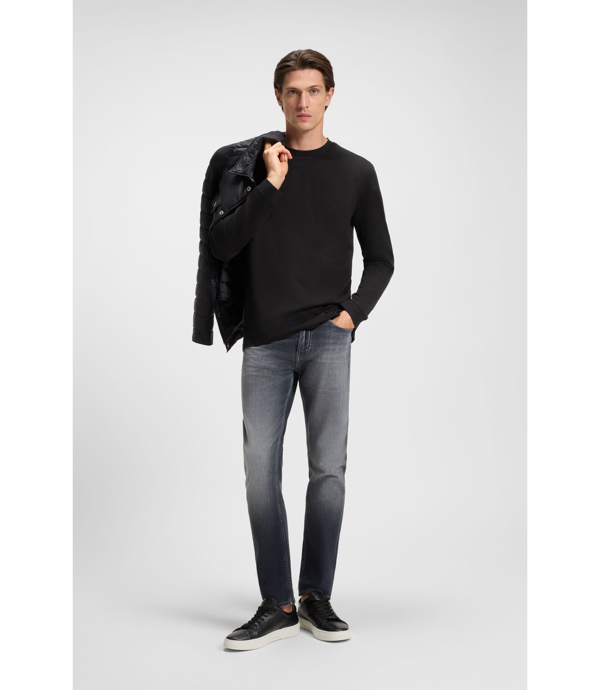 BOSS - Mercerized-cotton T-shirt with micro pattern - Black