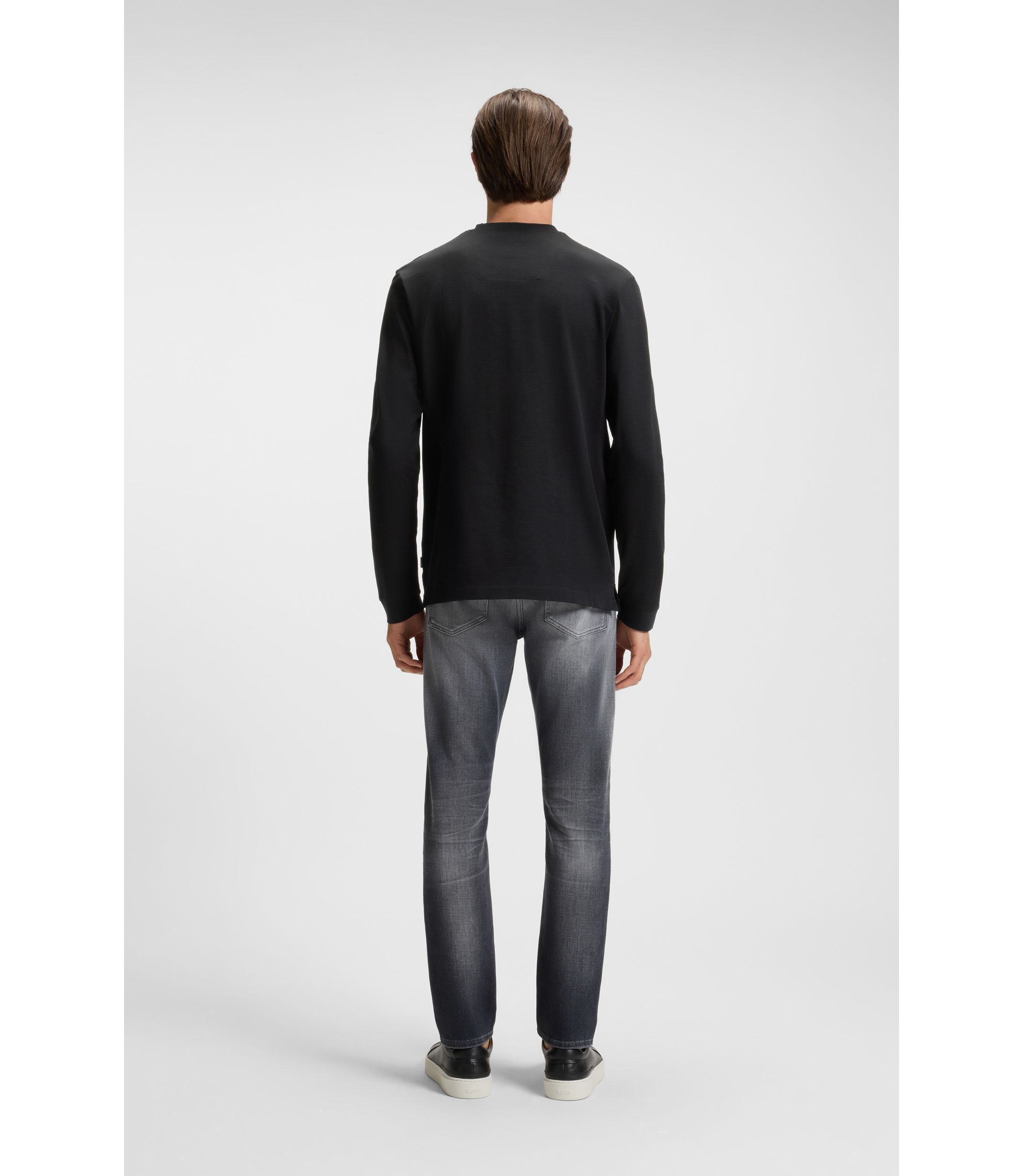 BOSS - Mercerized-cotton T-shirt with micro pattern - Black