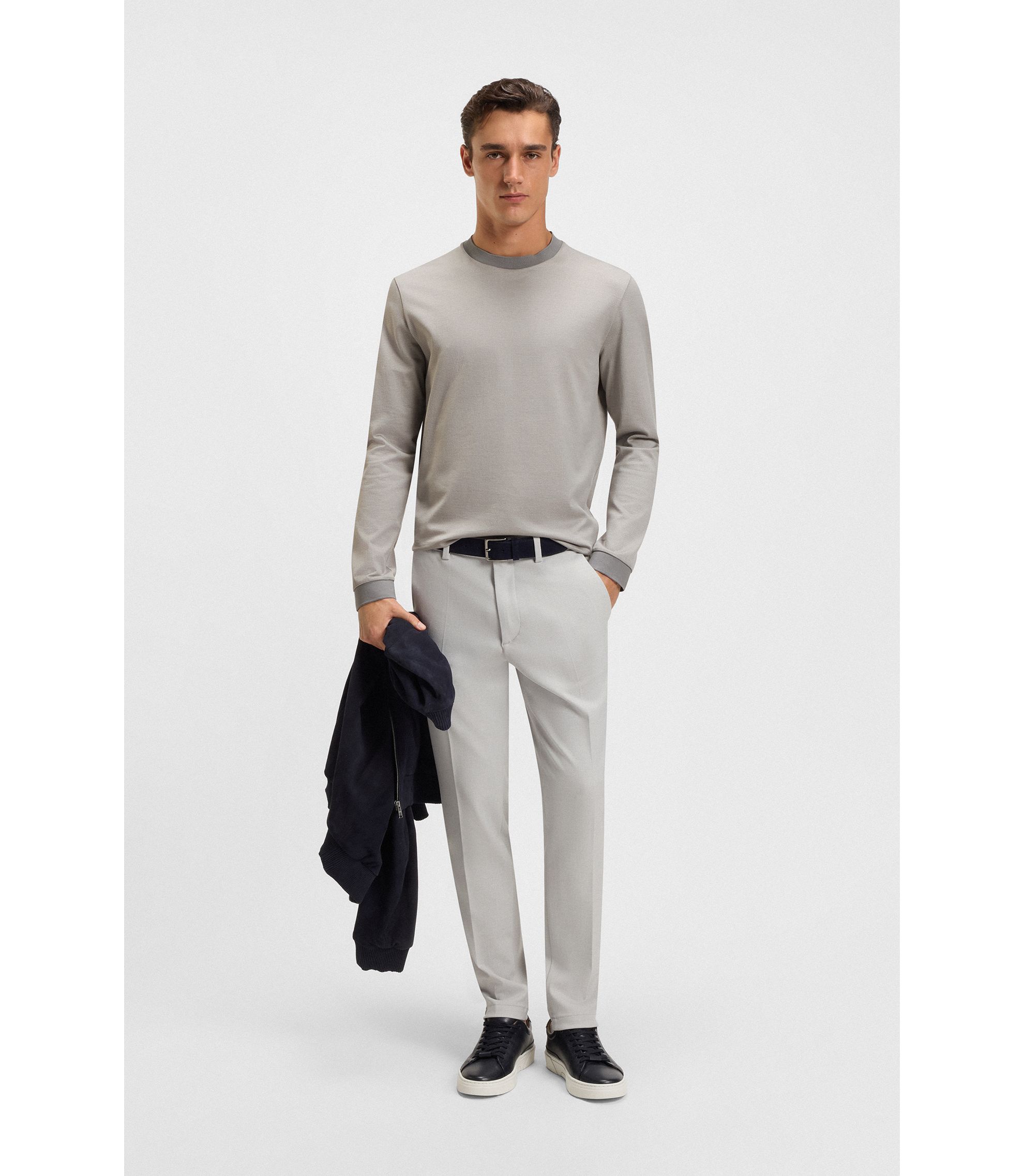 BOSS - Mercerized-cotton T-shirt with micro pattern - Silver