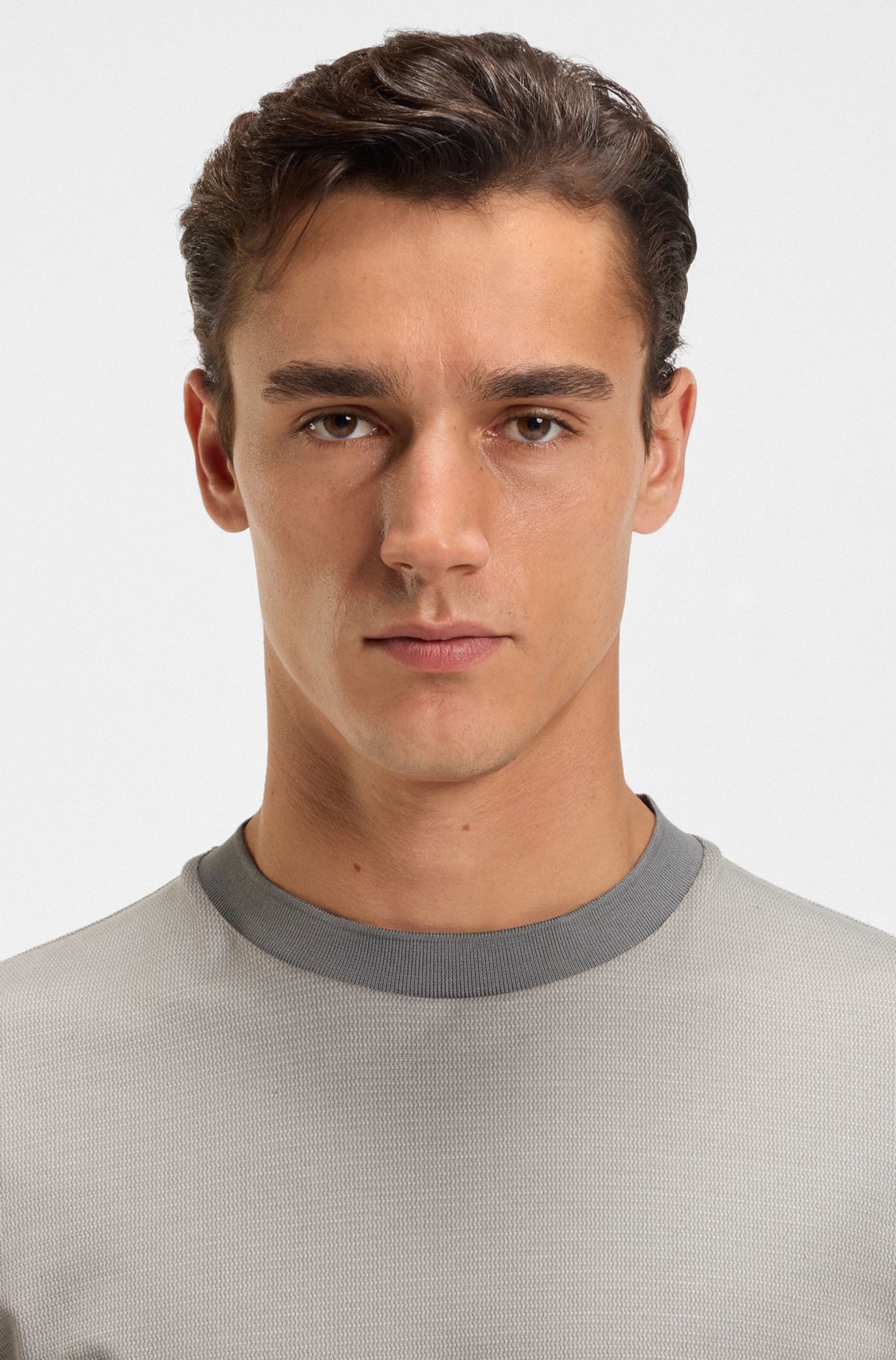 BOSS Ｔシャツ BOSS - Mercerized-cotton T-shirt with micro pattern - Silver