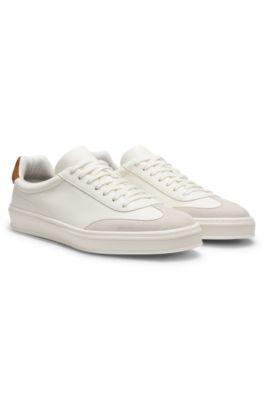Baskets en cuir et cuir su&eacute;d&eacute; BOSS BY BECKHAM, Blanc