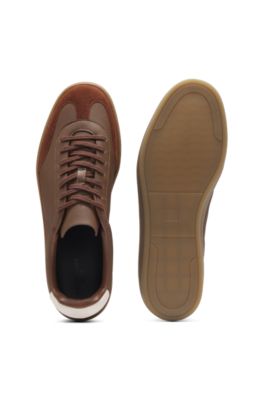 Baskets en cuir et cuir su&eacute;d&eacute; BOSS BY BECKHAM, Brun chin&eacute;