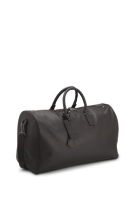 BECKHAM x BOSS holdall in grained leather, Dark Brown