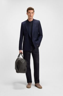 BECKHAM x BOSS holdall in grained leather, Dark Brown