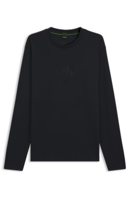 Tonal-artwork T-shirt in interlock cotton, Dark Blue