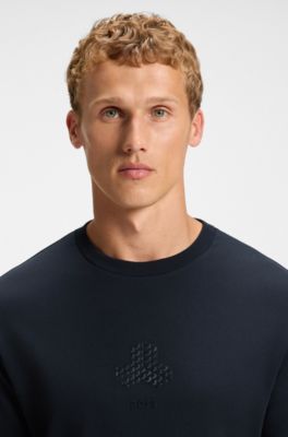 Tonal-artwork T-shirt in interlock cotton, Dark Blue