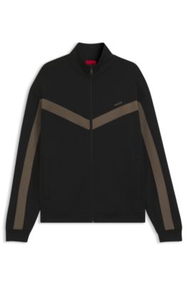 Sudadera relaxed fit con cremallera y cinta de chevr&oacute;n, Negro