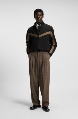 Sudadera relaxed fit con cremallera y cinta de chevr&oacute;n, Negro