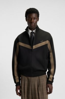 Sudadera relaxed fit con cremallera y cinta de chevr&oacute;n, Negro