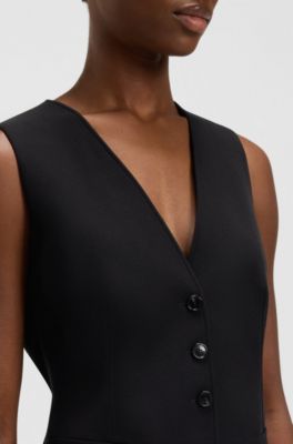 Oversized-fit waistcoat in stretch crepe, Black