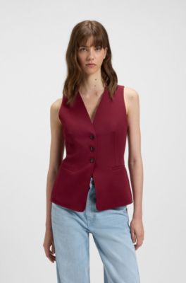 Oversized-fit waistcoat in stretch crepe, Dark Red