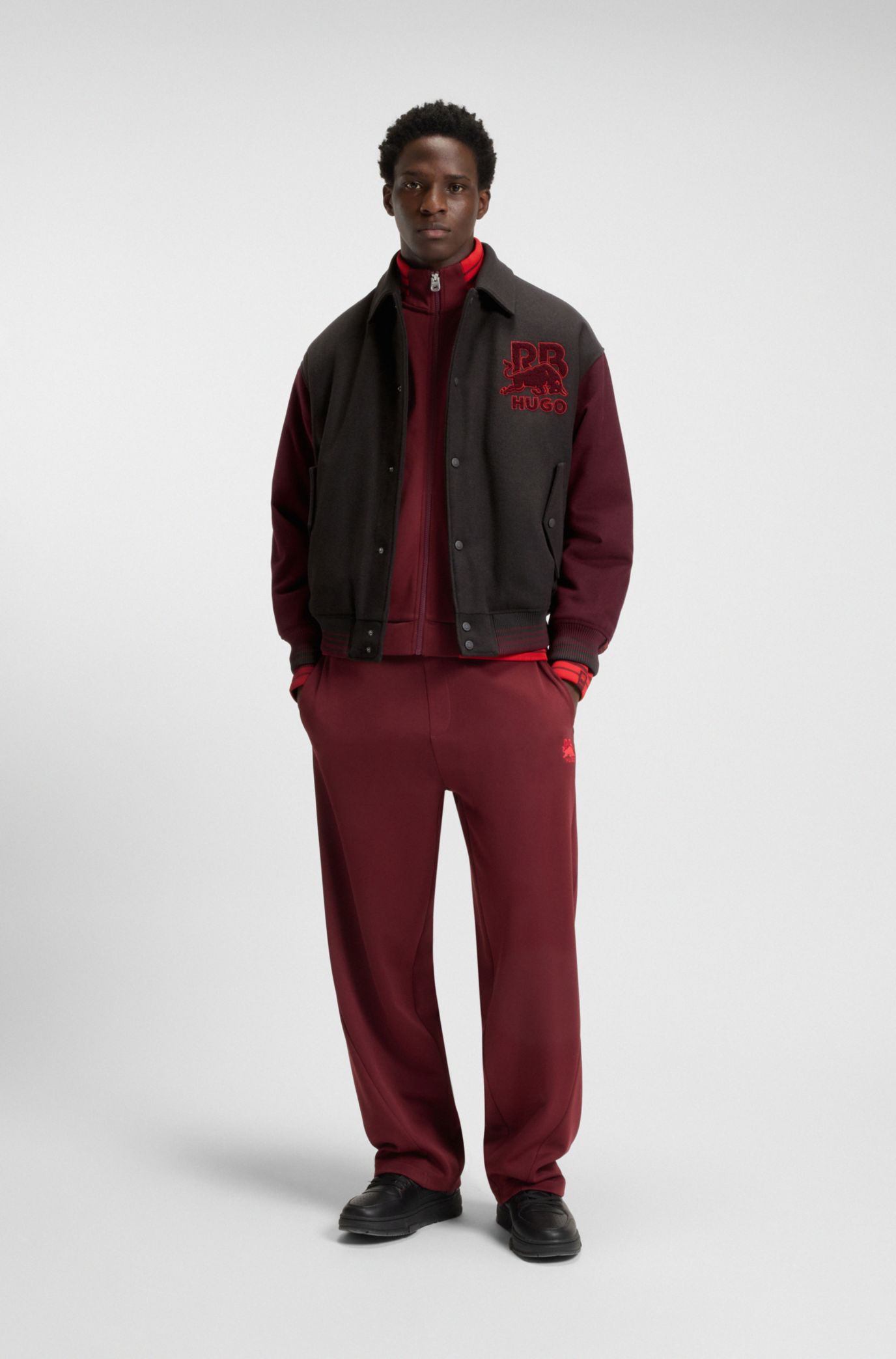 HUGO - HUGO x RB bomber jacket with bull graphics - Dark Brown