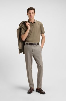 Pantalon Slim en tissu bross&eacute; &agrave; chevrons, Brun chin&eacute;