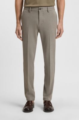 Pantalon Slim en tissu bross&eacute; &agrave; chevrons, Brun chin&eacute;