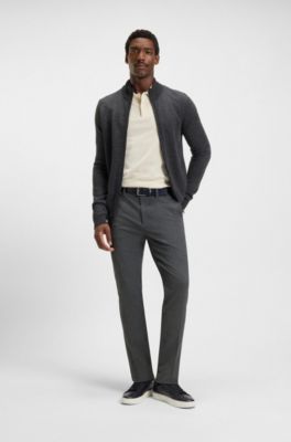 Pantalon Slim en tissu bross&eacute; &agrave; chevrons, Bleu fonc&eacute;
