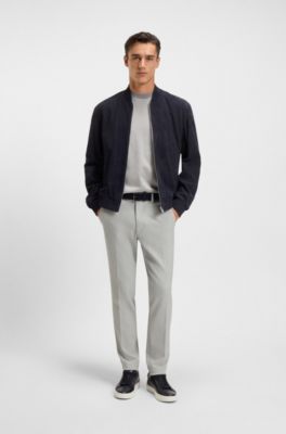 Pantalones slim fit en tejido dobby el&aacute;stico antimanchas, Plata