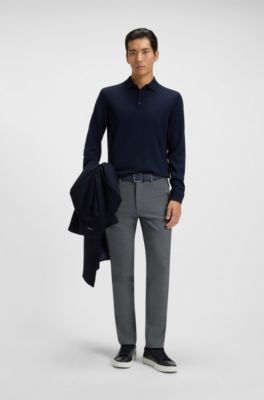 Pantalones slim fit en tejido dobby el&aacute;stico antimanchas, Gris
