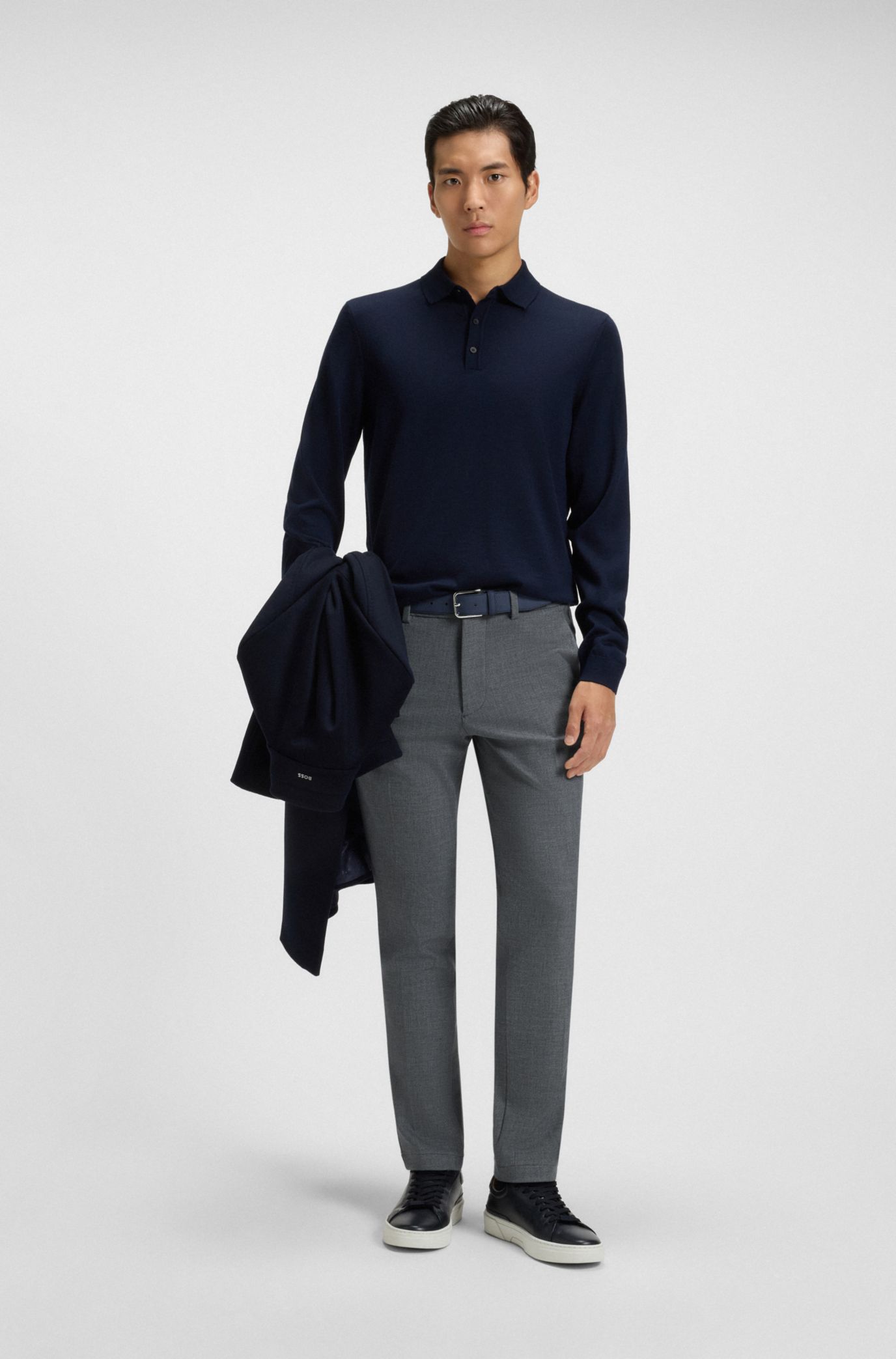 BOSS - Slim-fit trousers in stain-repellent stretch dobby - Grey