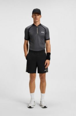 Polo slim fit en punto de malla con cuello con cremallera, Gris oscuro