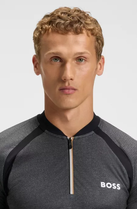 Mesh-jersey slim-fit polo shirt with zip neck