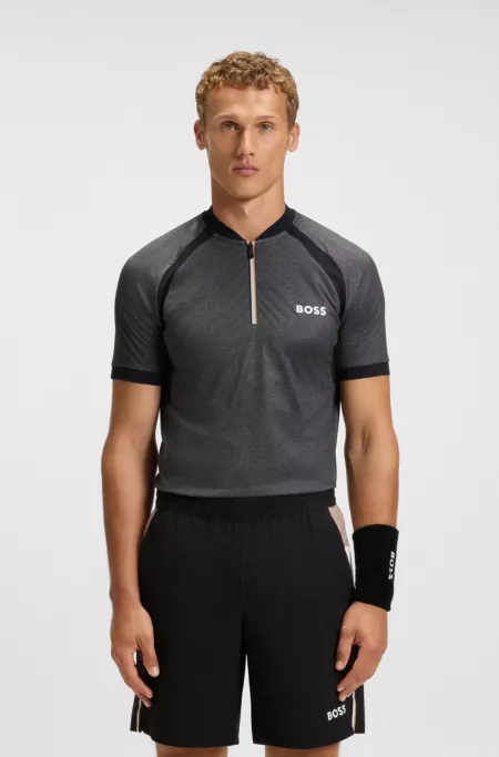 Mesh-jersey slim-fit polo shirt with zip neck