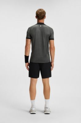 Mesh-jersey slim-fit polo shirt with zip neck, Dark Grey