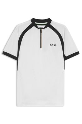 Polo Slim en jersey mesh &agrave; encolure zipp&eacute;e, Blanc