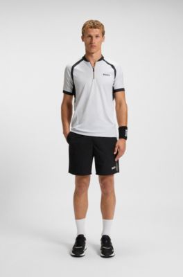 Polo slim fit en punto de malla con cuello con cremallera, Blanco