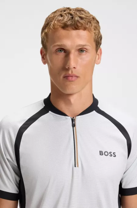 Mesh-jersey slim-fit polo shirt with zip neck