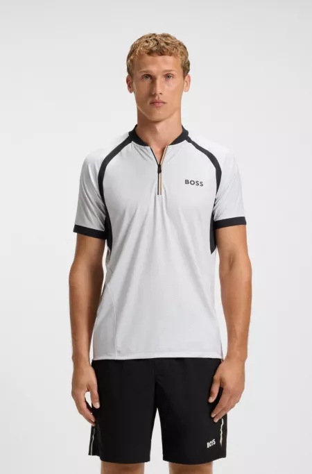 Mesh-jersey slim-fit polo shirt with zip neck