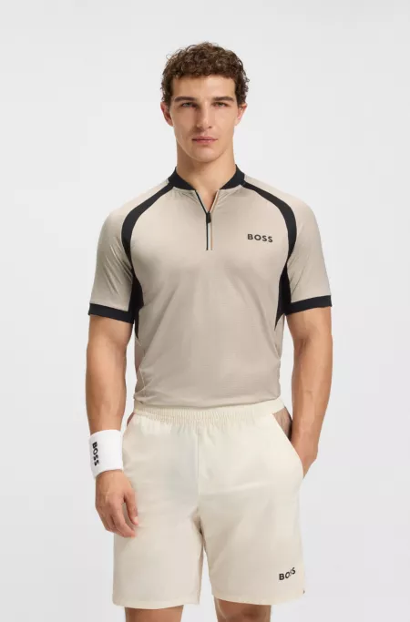 Mesh-jersey slim-fit polo shirt with zip neck