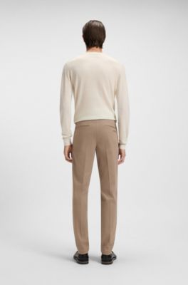 Slim-fit trousers in cotton, cashmere and stretch, Light Beige