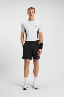 Camiseta slim fit en punto de malla con detalles en contraste, Blanco