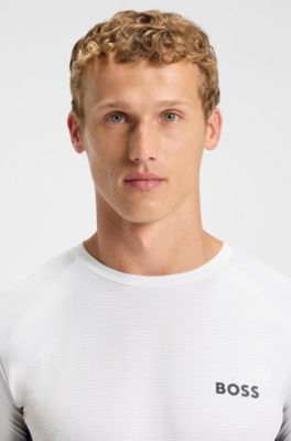 Camiseta slim fit en punto de malla con detalles en contraste, Blanco