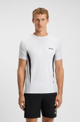 T-shirt Slim en jersey mesh avec empi&egrave;cements contrastants, Blanc