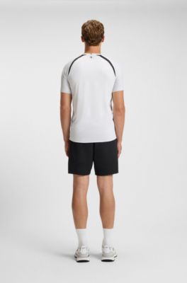 Camiseta slim fit en punto de malla con detalles en contraste, Blanco