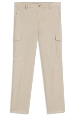 Pantalones tapered fit con bolsillos tipo cargo, Beige claro