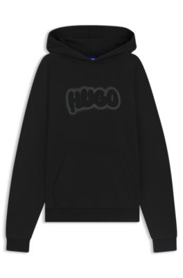 Prenda con capucha de felpa de algod&oacute;n con logotipo pintado con aer&oacute;grafo, Negro