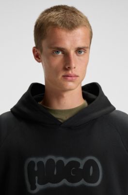 Prenda con capucha de felpa de algod&oacute;n con logotipo pintado con aer&oacute;grafo, Negro