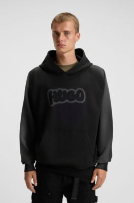 Prenda con capucha de felpa de algod&oacute;n con logotipo pintado con aer&oacute;grafo, Negro