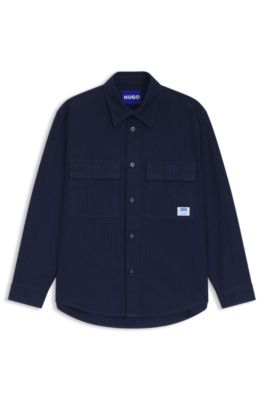 Oversized-fit shirt in denim-look ripstop, Dark Blue