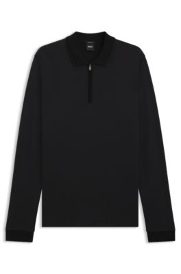 Mercerised-cotton polo shirt with two-tone structure, Black