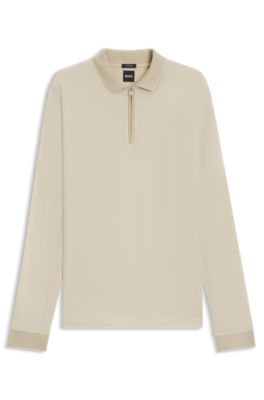 Mercerised-cotton polo shirt with two-tone structure, Light Beige