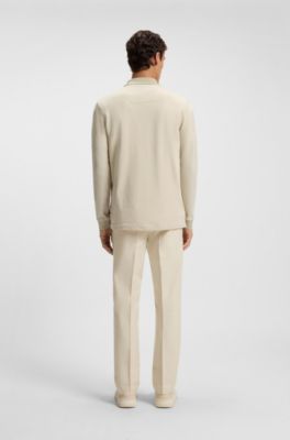 Mercerised-cotton polo shirt with two-tone structure, Light Beige