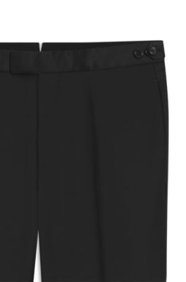 Silk-trim trousers in a wool blend, Black