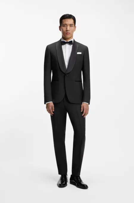 Silk-trim trousers in a wool blend