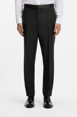 Silk-trim trousers in a wool blend, Black