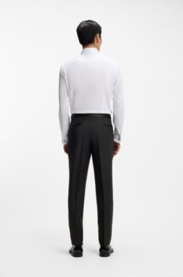 Silk-trim trousers in a wool blend, Black